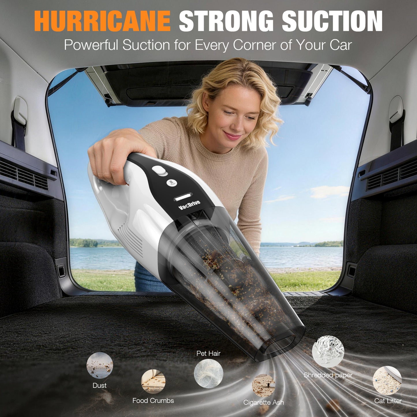 Handheld Vacuum Cordless, Ultra-Strong Suction Car Vacuum Portable Cordless, Rechargeable Hand Held Car Vacuum Cleaner High Power with Brushless Motor&Washable Filter for Car, Home, Pets, White&Black