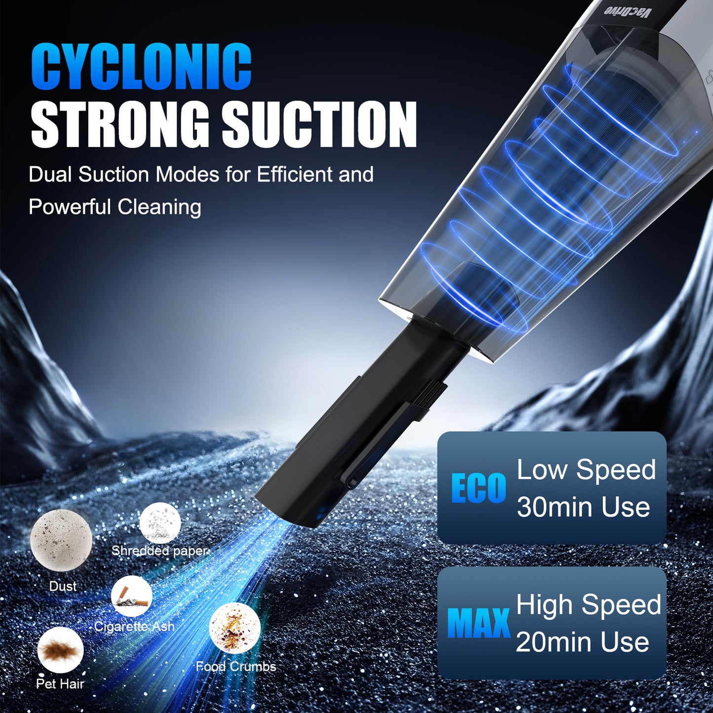 Handheld Vacuum Cordless, Ultra-Strong Suction Car Vacuum Portable Cordless, Rechargeable Hand Held Car Vacuum Cleaner High Power with Multi-Nozzles & Washable Filter for Car, Home, Pets, White&Black