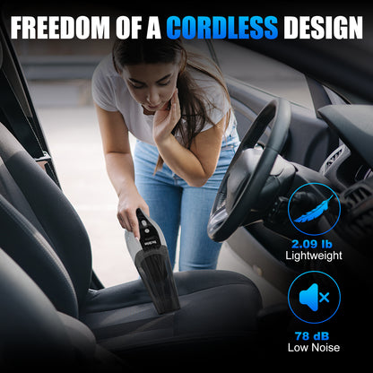 Handheld Vacuum Cordless, Ultra-Strong Suction Car Vacuum Portable Cordless, Rechargeable Hand Held Car Vacuum Cleaner High Power with Multi-Nozzles & Washable Filter for Car, Home, Pets, White&Black