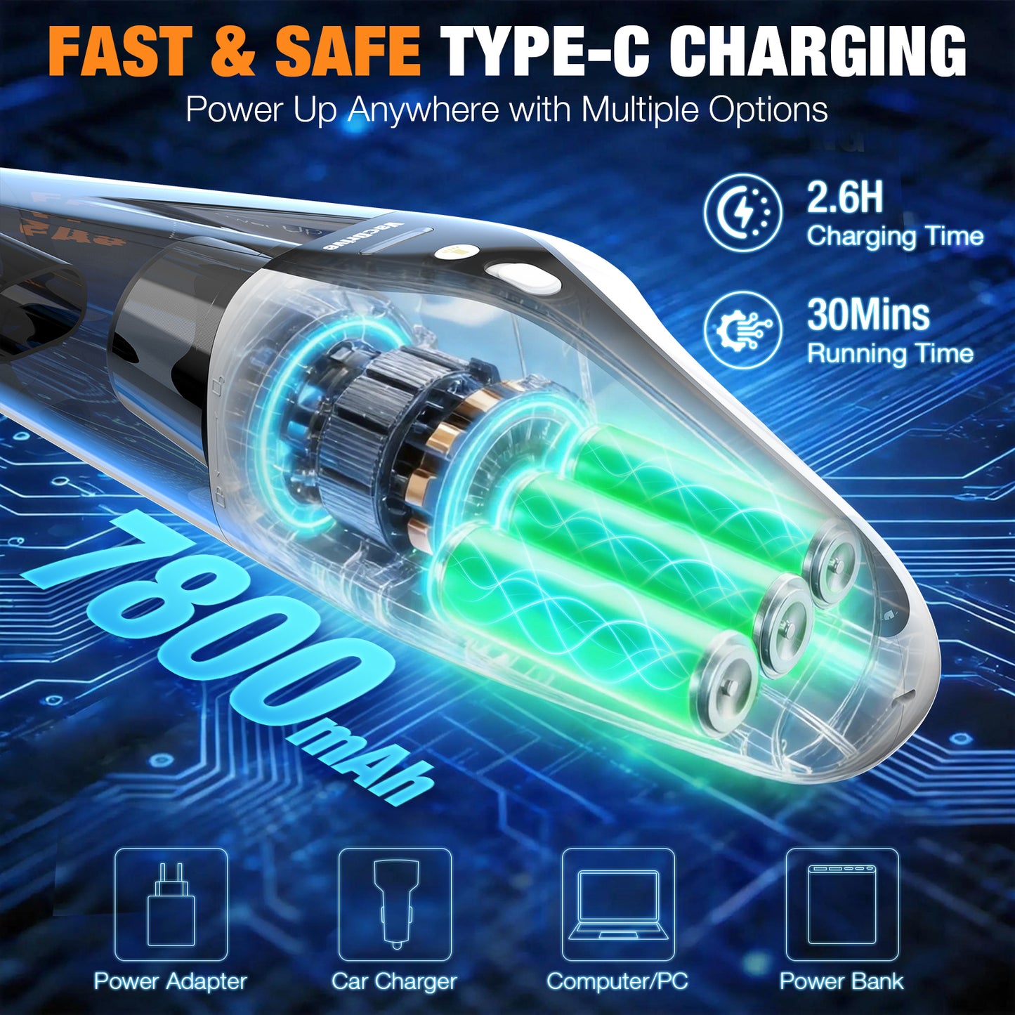 Handheld Vacuum Cordless, Ultra-Strong Suction Car Vacuum Portable Cordless, Rechargeable Hand Held Car Vacuum Cleaner High Power with Brushless Motor&Washable Filter for Car, Home, Pets, White&Black